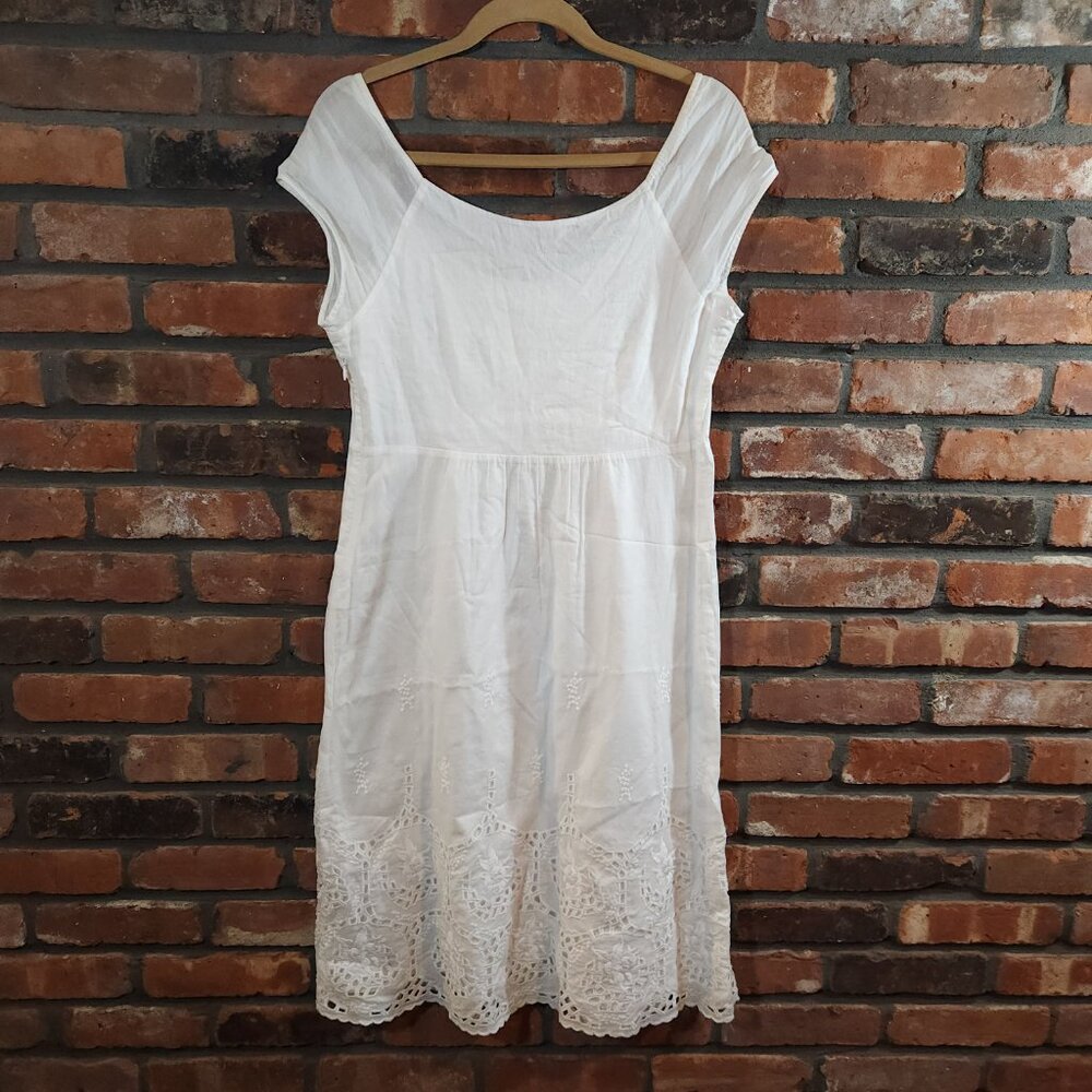 Theory Arella White Cap Sleeve Eyelet Midi Dress Cottagecore Feminine Women's 10 - Picture 4 of 6